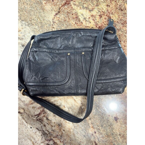 Stone Mountain Vintage Black Leather Crossbody Purse.  Smaller Size Made In USA - Picture 4 of 8